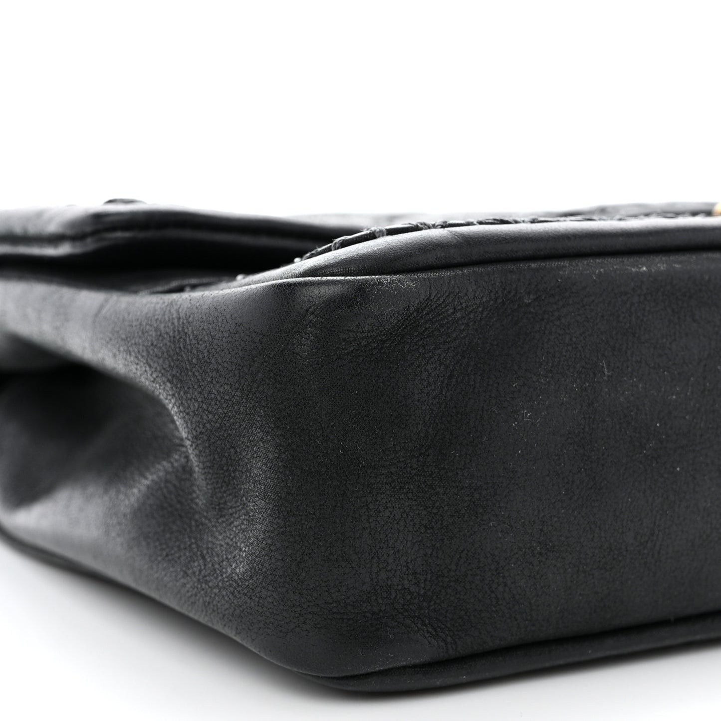 Lambskin Stitched Quilted Flap Black