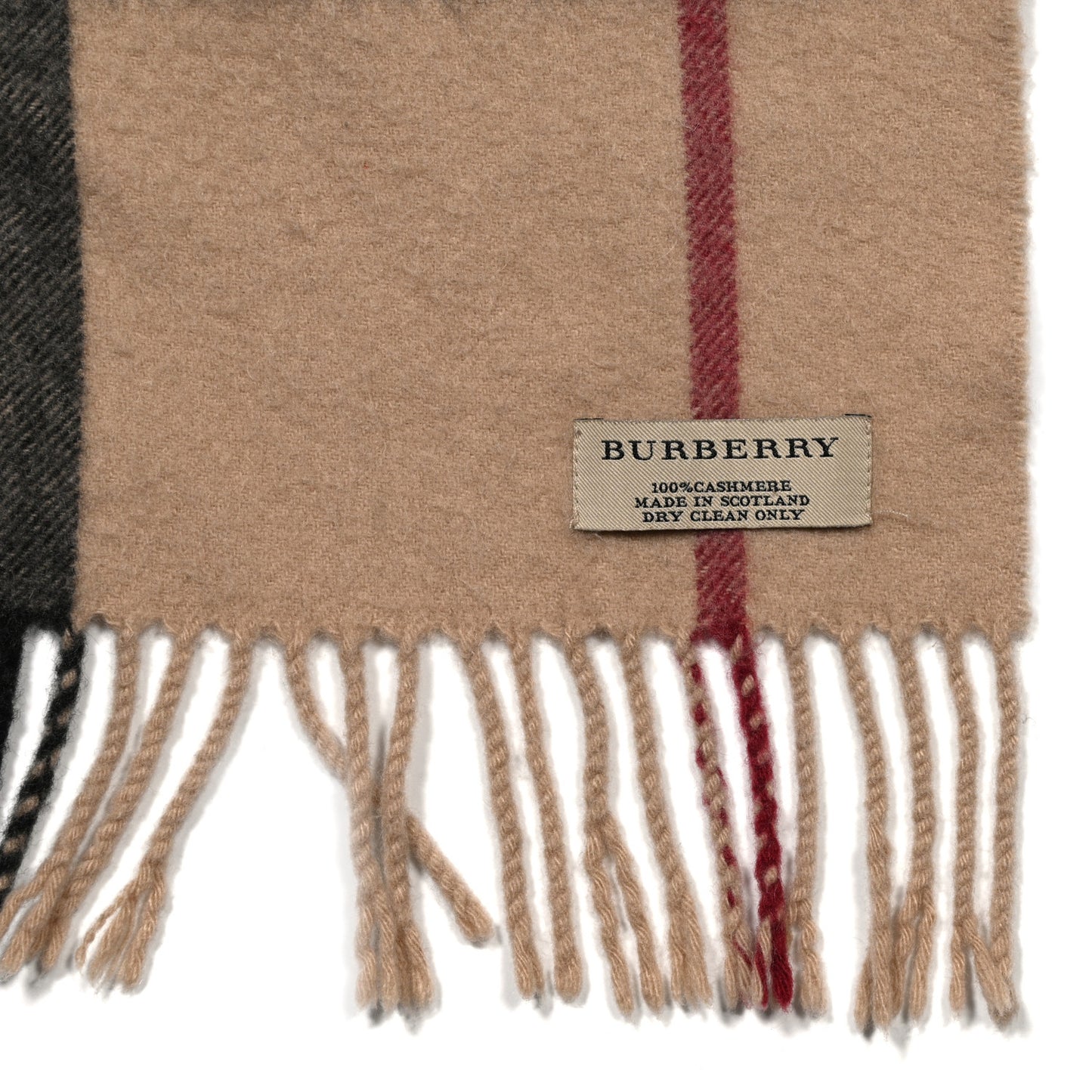Cashmere Classic Check Fringe Scarf Camel
