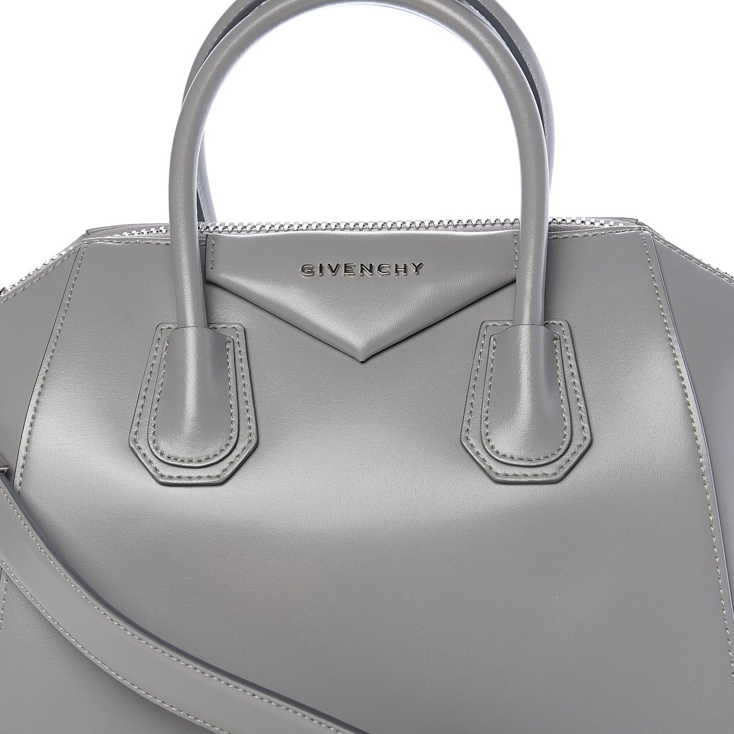 Shiny Lord Calfskin Small Antigona Pearl Grey