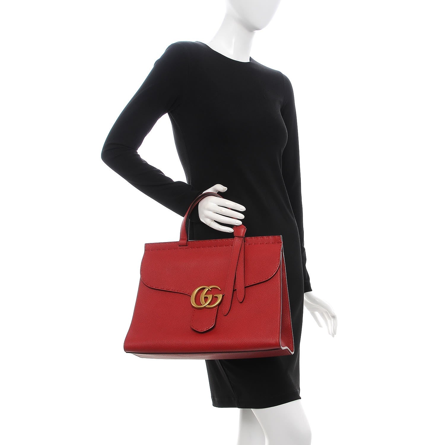 Gucci Calfskin Medium GG Marmont Top Handle Bag Vulcanic Red 2 of 7