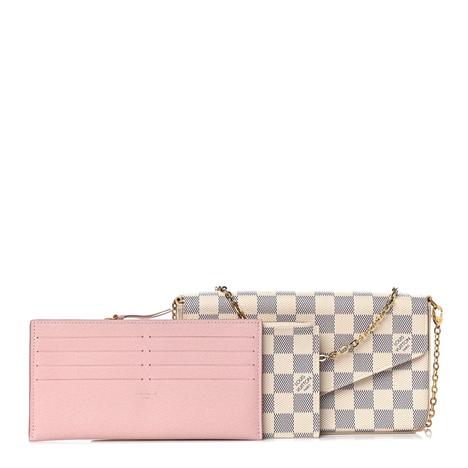 Louis Vuitton Damier Azur Pochette Felicie Chain Wallet Rose Ballerine 1 of 10