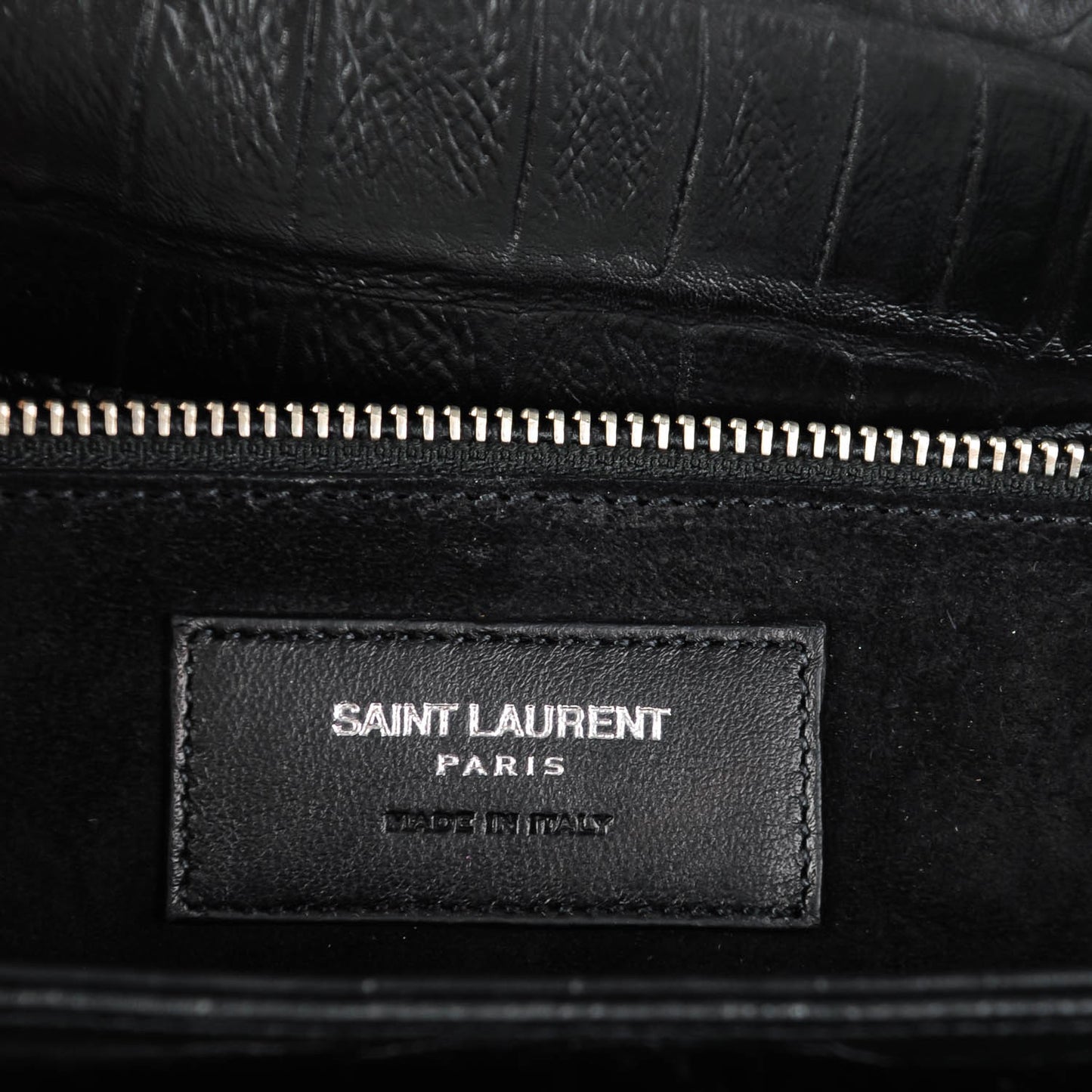 Calfskin Crocodile Embossed Medium Monogram Universite Bag Black
