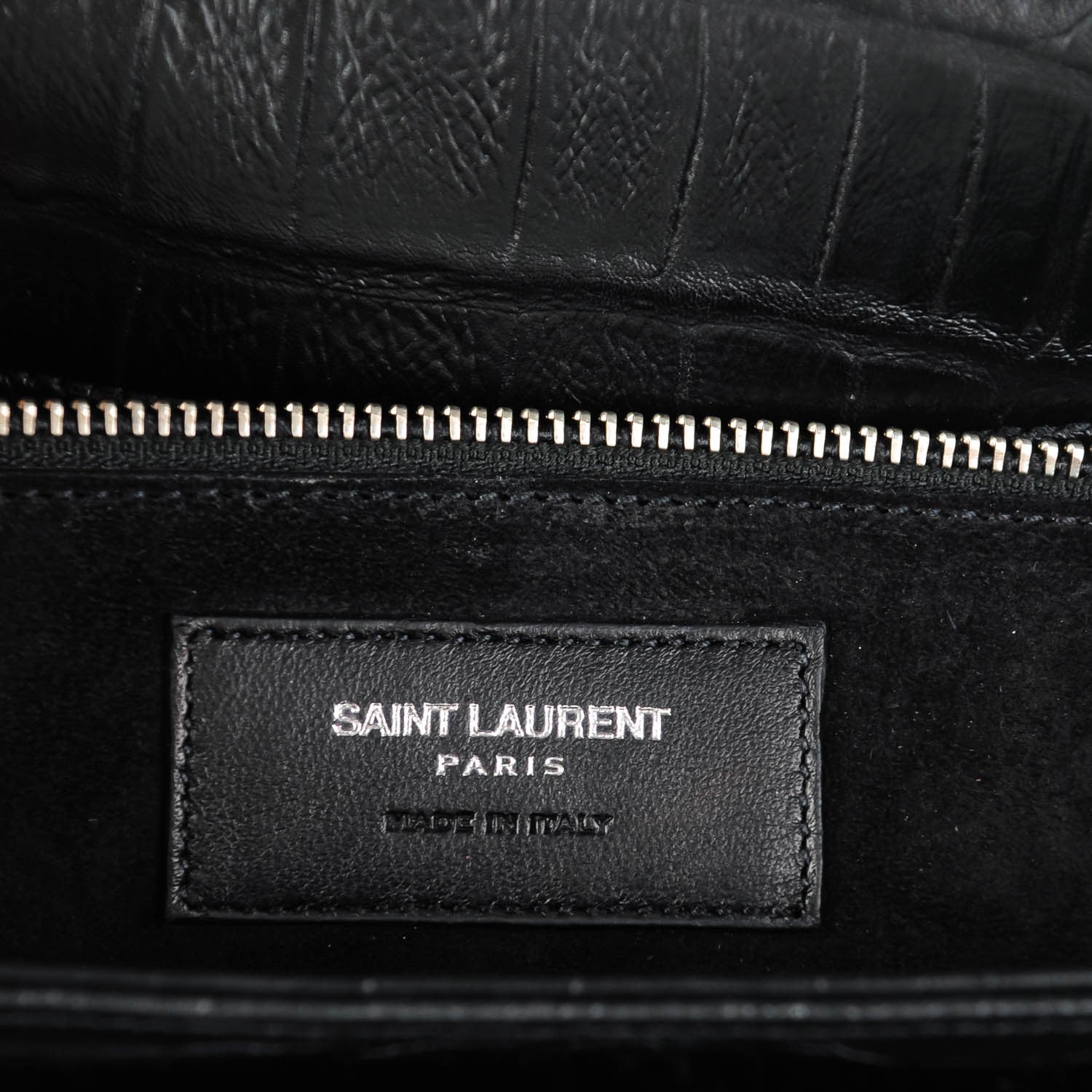 Saint Laurent Calfskin Crocodile Embossed Medium Monogram Universite Bag Black 6 of 7
