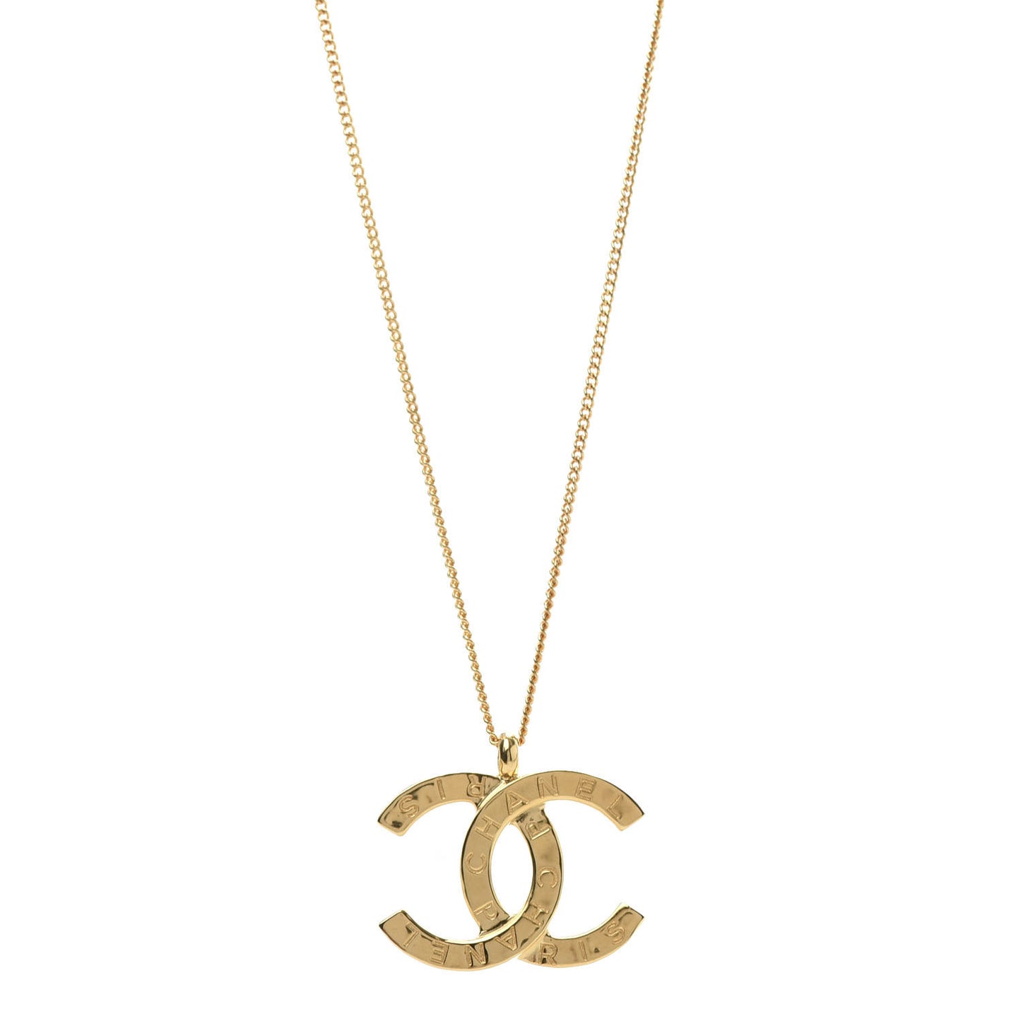 Metal CC Paris Button Necklace Gold