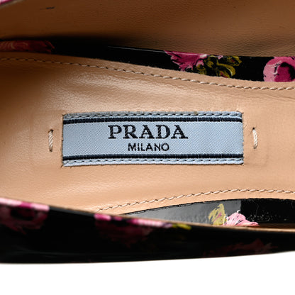 Prada Vernice Rose Print 85mm Pumps 39 Black 6 of 8