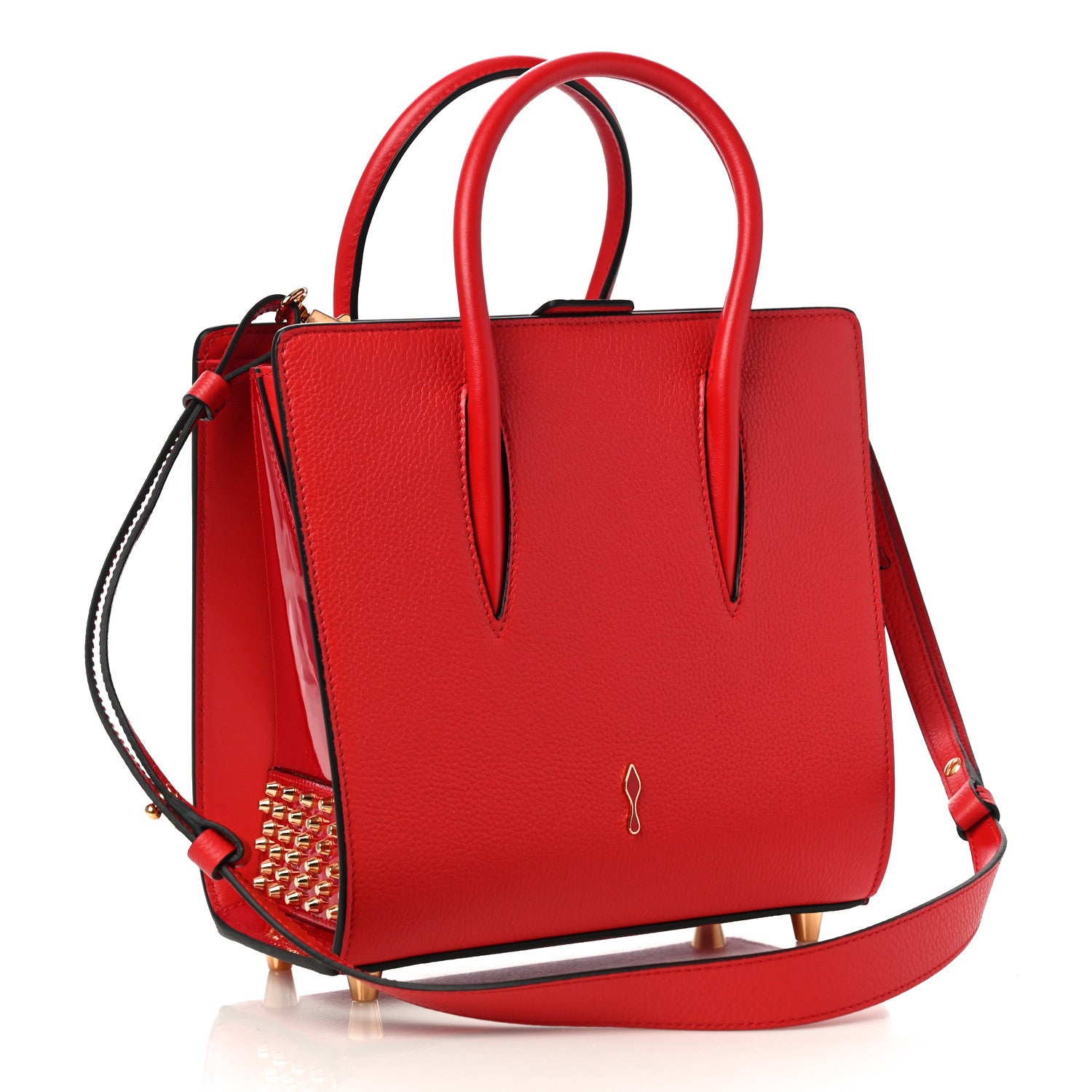 Christian Louboutin Calfskin Patent Studded Small Paloma Red 2 of 9