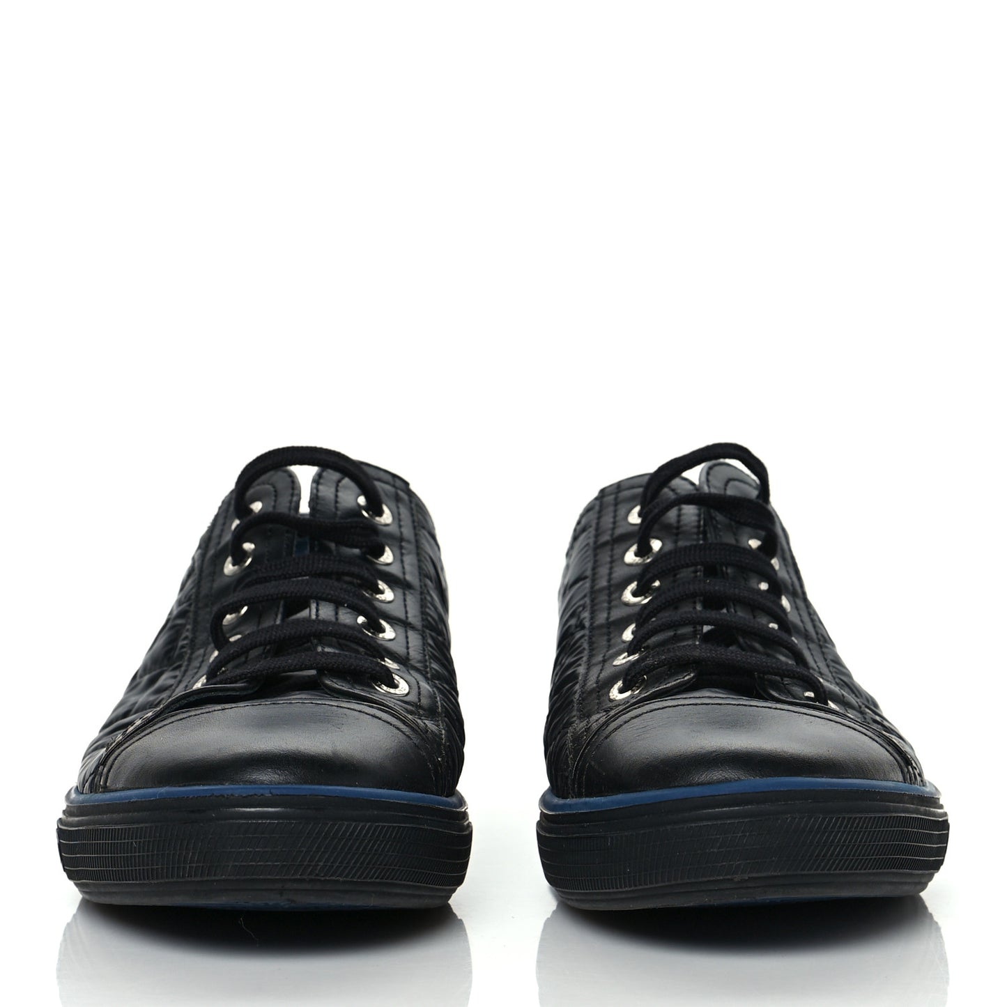Nylon Calfskin Quilted CC Sneakers 37 Black Blue