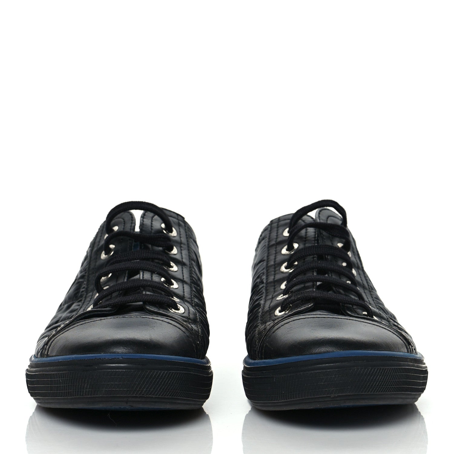 Chanel Nylon Calfskin Quilted CC Sneakers 37 Black Blue 2 of 7