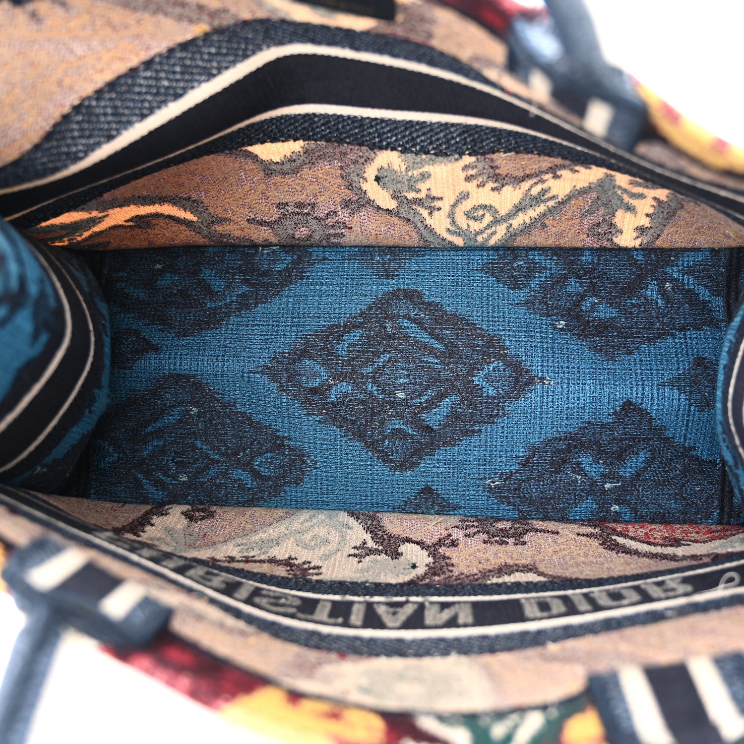 Christian Dior Canvas Embroidered Paisley Medium Book Tote Blue Multicolor 5 of 15