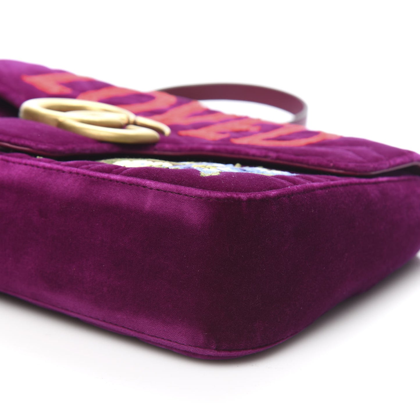 Velvet Matelasse Loved Embroidered Medium GG Marmont Shoulder Bag Fuchsia Violet Cyclamen
