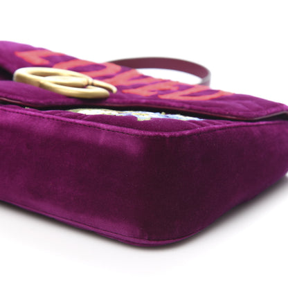 Gucci Velvet Matelasse Loved Embroidered Medium GG Marmont Shoulder Bag Fuchsia Violet Cyclamen 9 of 10