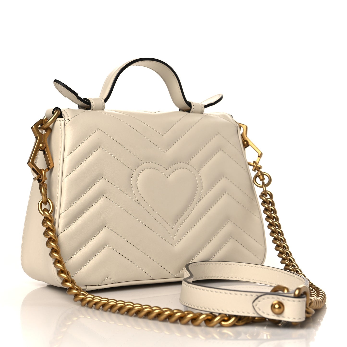 Calfskin Matelasse Mini GG Marmont Top Handle Shoulder Bag White