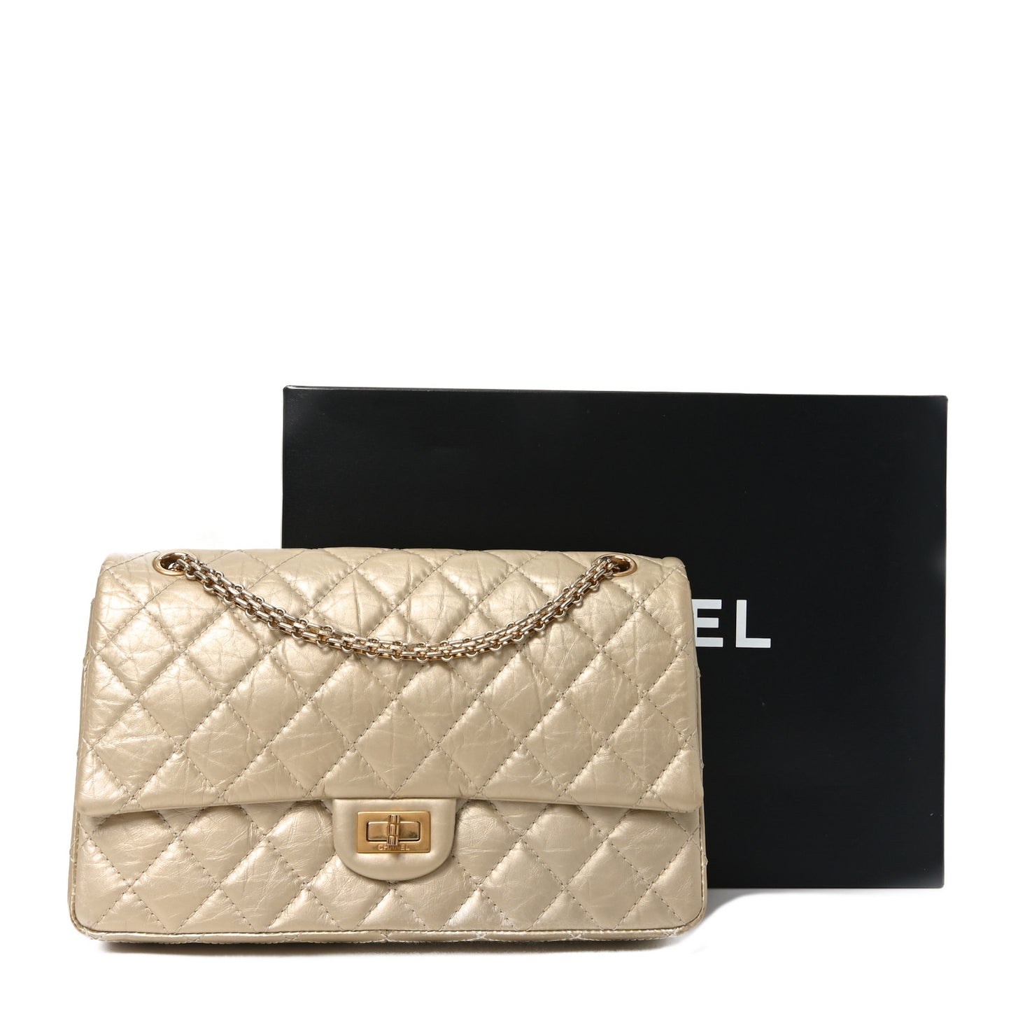 Metallic Aged Calfskin Quilted 2.55 Reissue 226 Flap Pale Gold