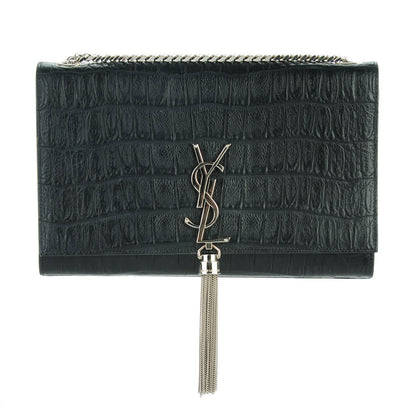 Saint Laurent Calfskin Crocodile Embossed Medium Classic Monogram Kate Tassel Satchel Black 1 of 6