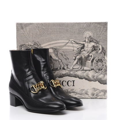 Gucci Goatskin Kitten Chain Horsebit Ankle Boots 42 Black 9 of 10