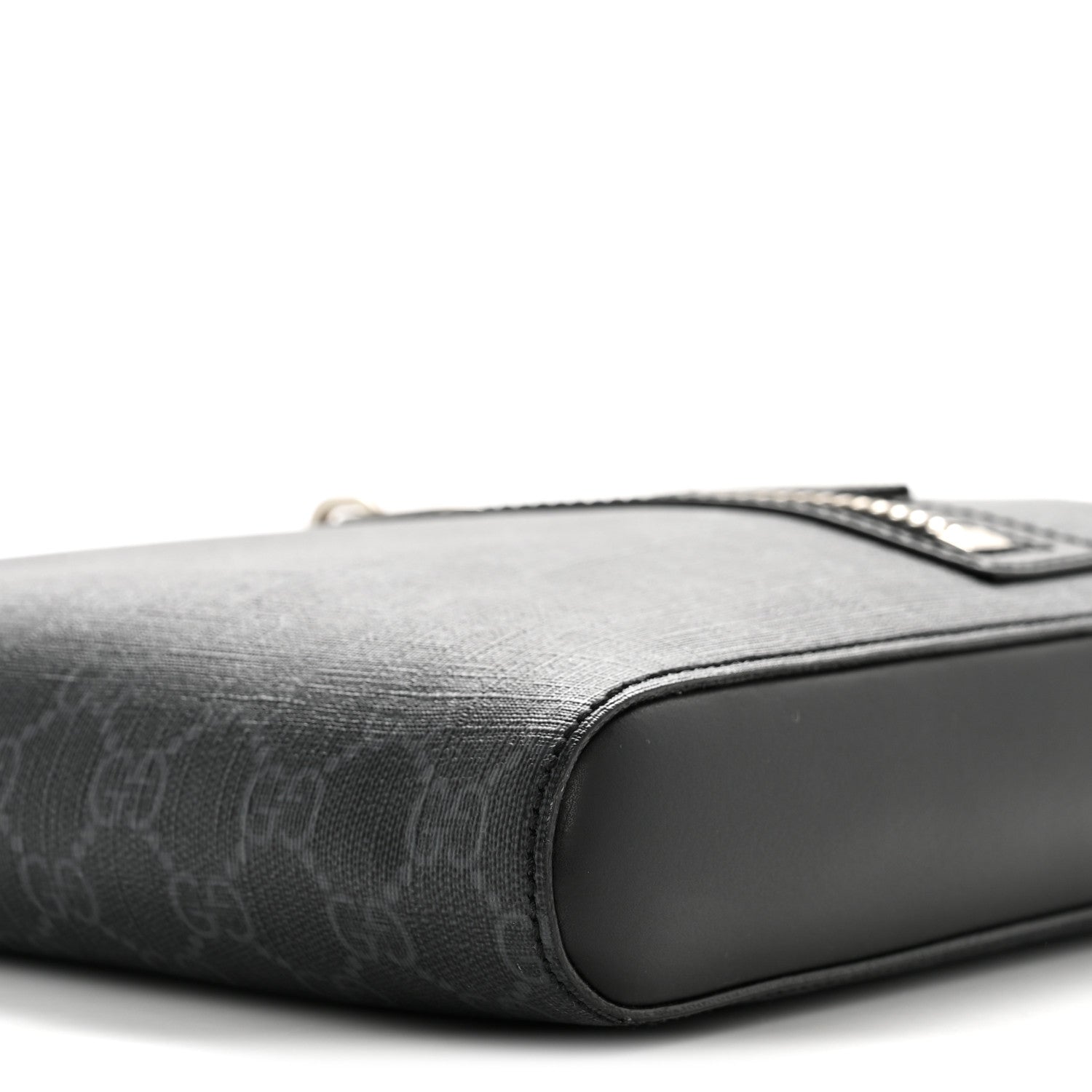 Gucci GG Supreme Monogram Web Small Flat Messenger Bag Black Grey 10 of 13
