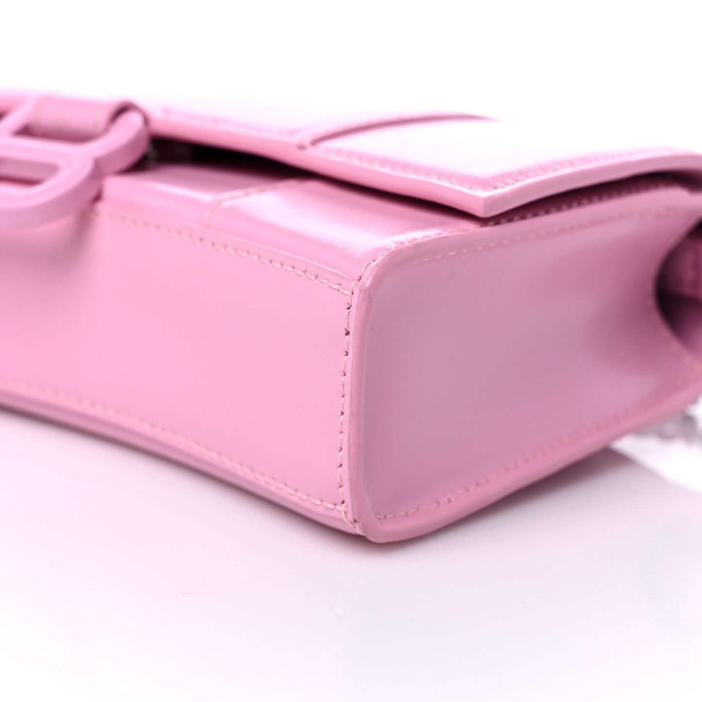 Shiny Box Calfskin Tonal B Hourglass Chain Bag Candy Pink