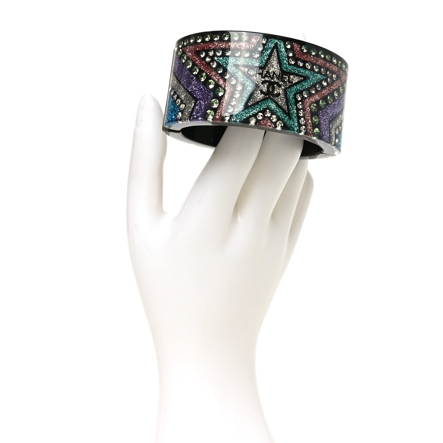 Resin Crystal Pearl Glitter Star CC Cuff M Black Multicolor