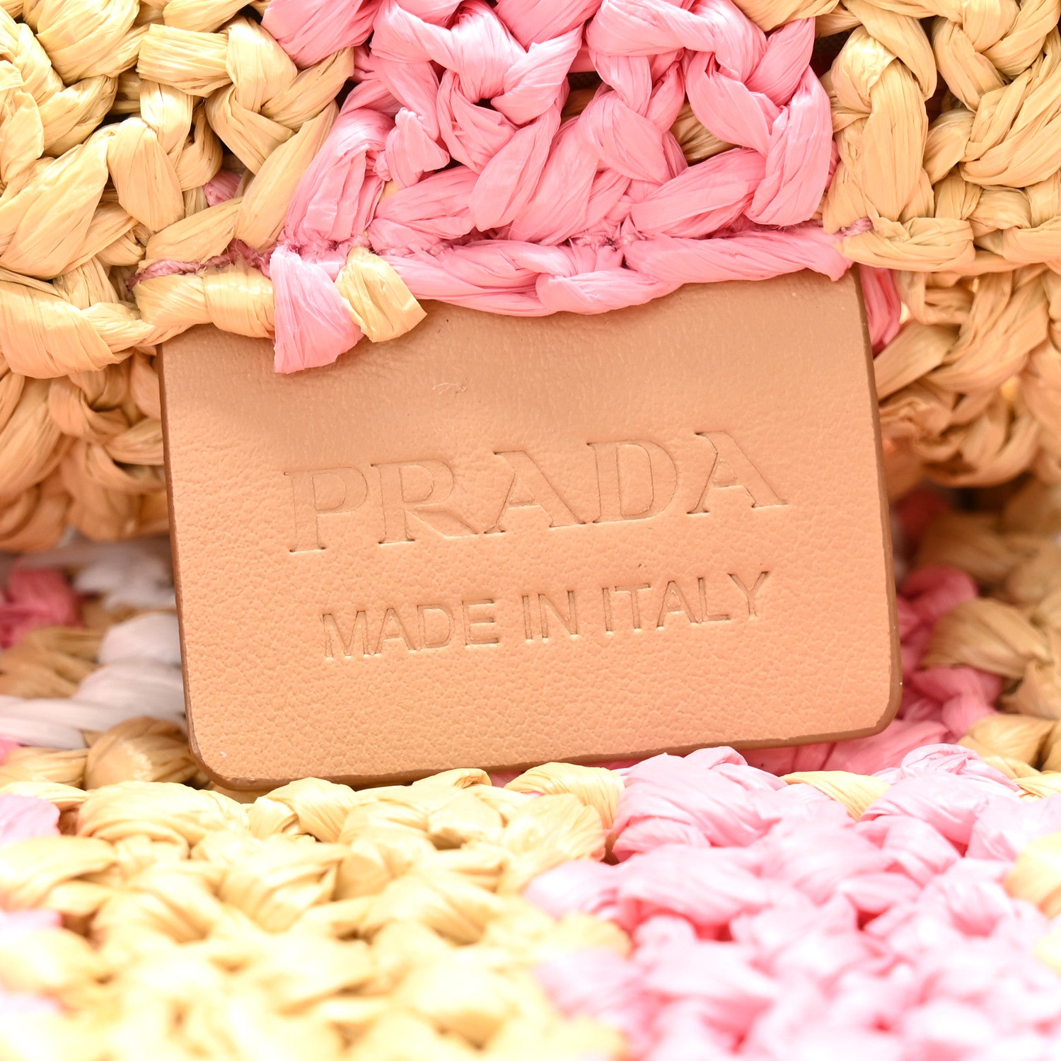 Prada Yarn Raffia Effect Crochet Striped Small Logo Tote Naturale Petalo 6 of 10