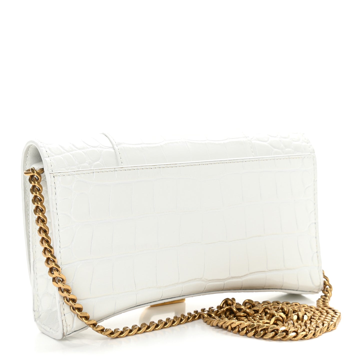 Shiny Calfskin Crocodile Embossed Hourglass Chain Bag White