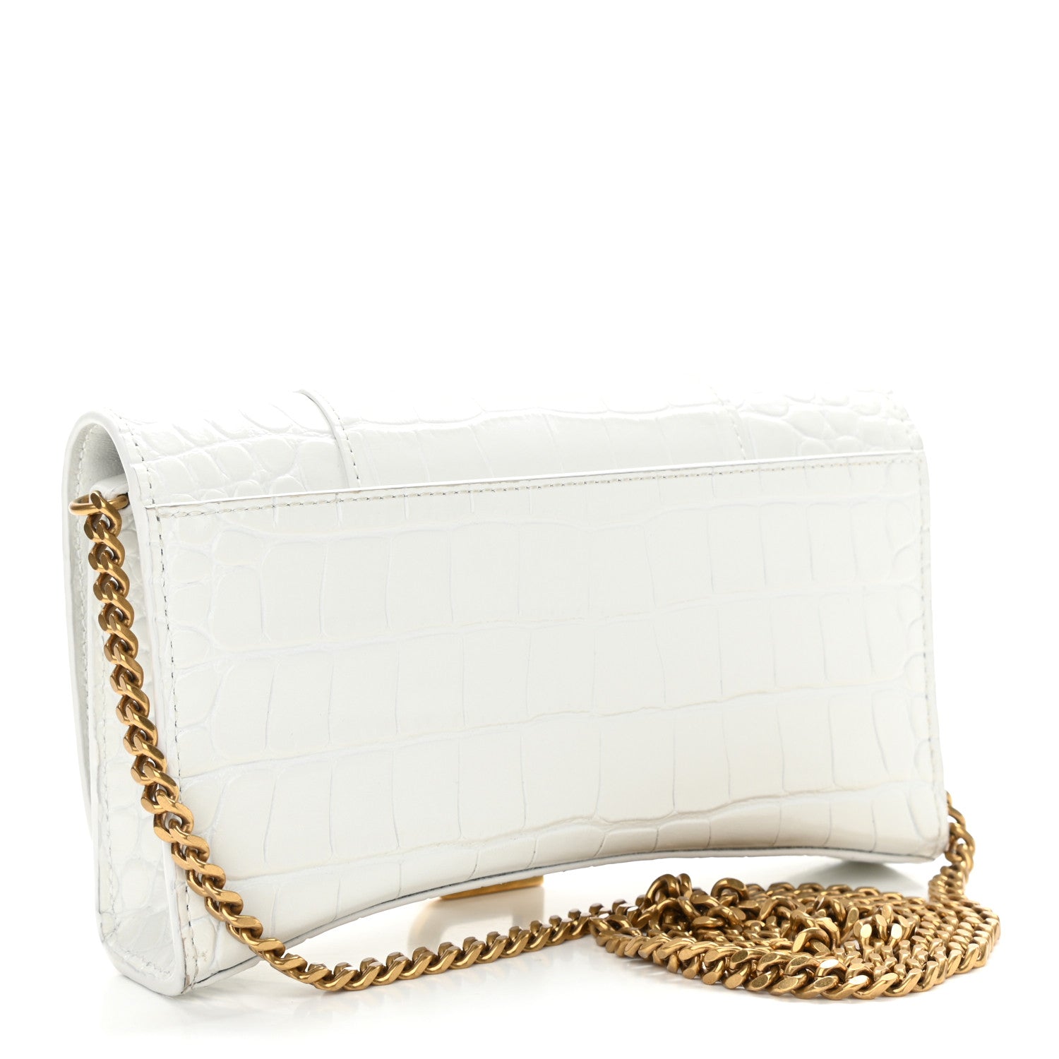 Balenciaga Shiny Calfskin Crocodile Embossed Hourglass Chain Bag White 3 of 11