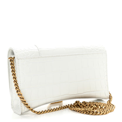 Balenciaga Shiny Calfskin Crocodile Embossed Hourglass Chain Bag White 3 of 11