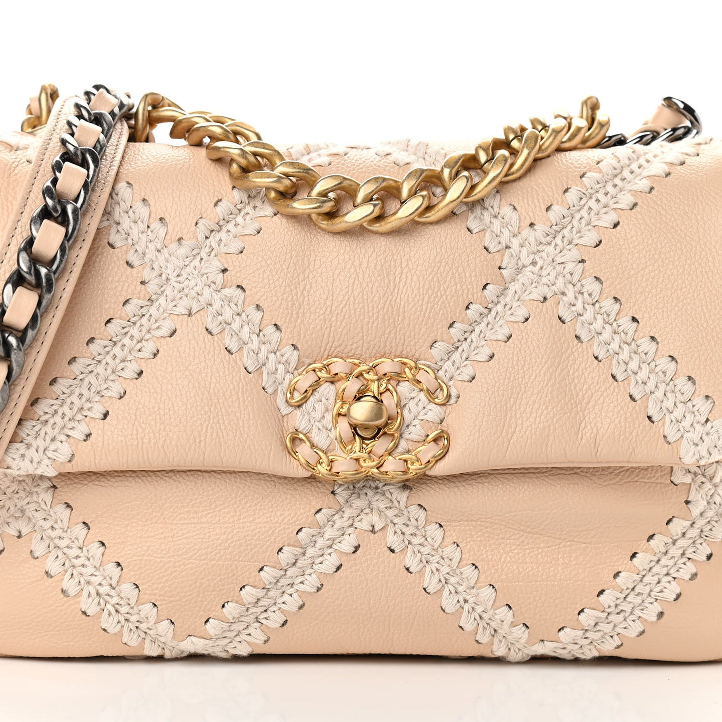 Calfskin Crochet Medium Chanel 19 Flap Beige