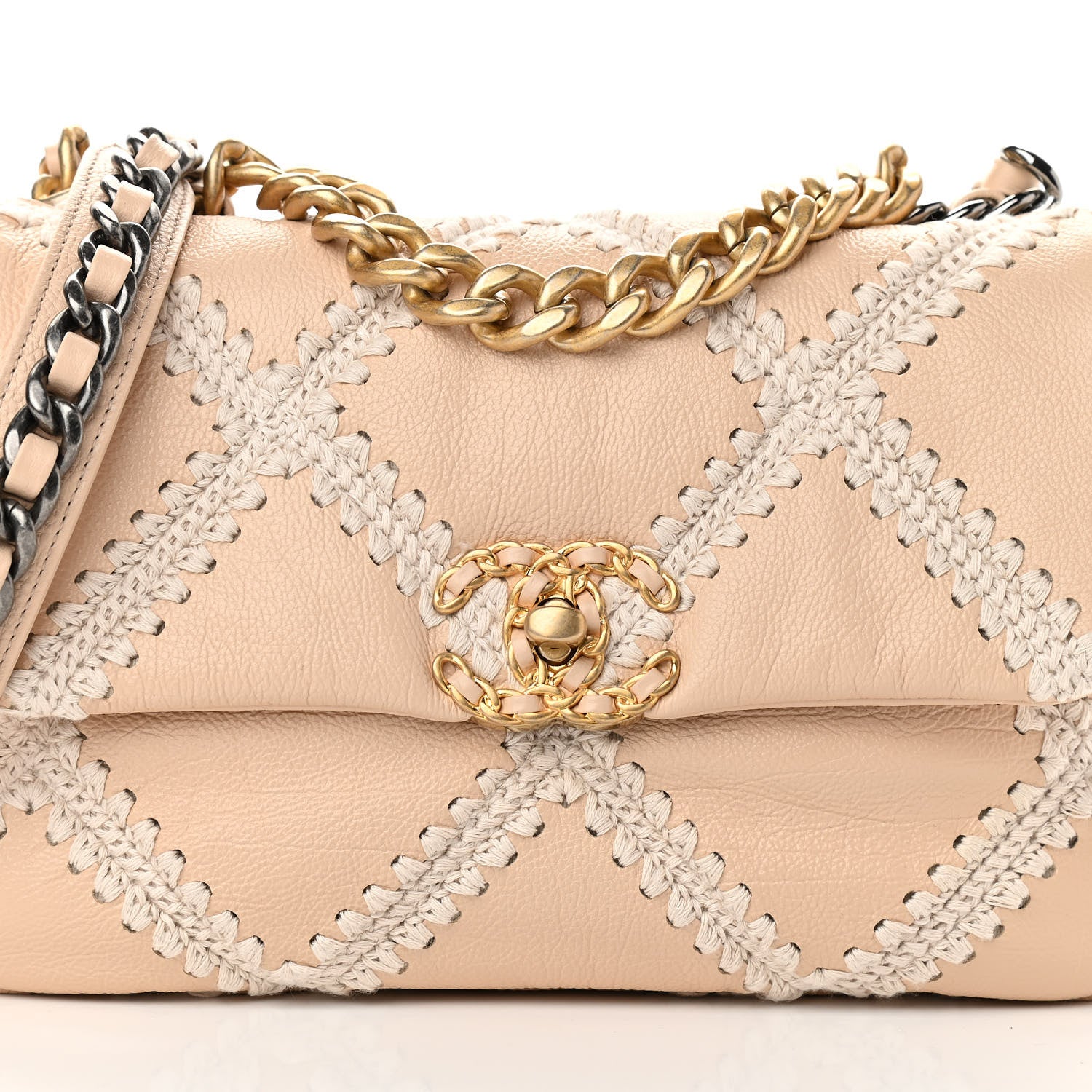 Chanel Calfskin Crochet Medium Chanel 19 Flap Beige 8 of 11
