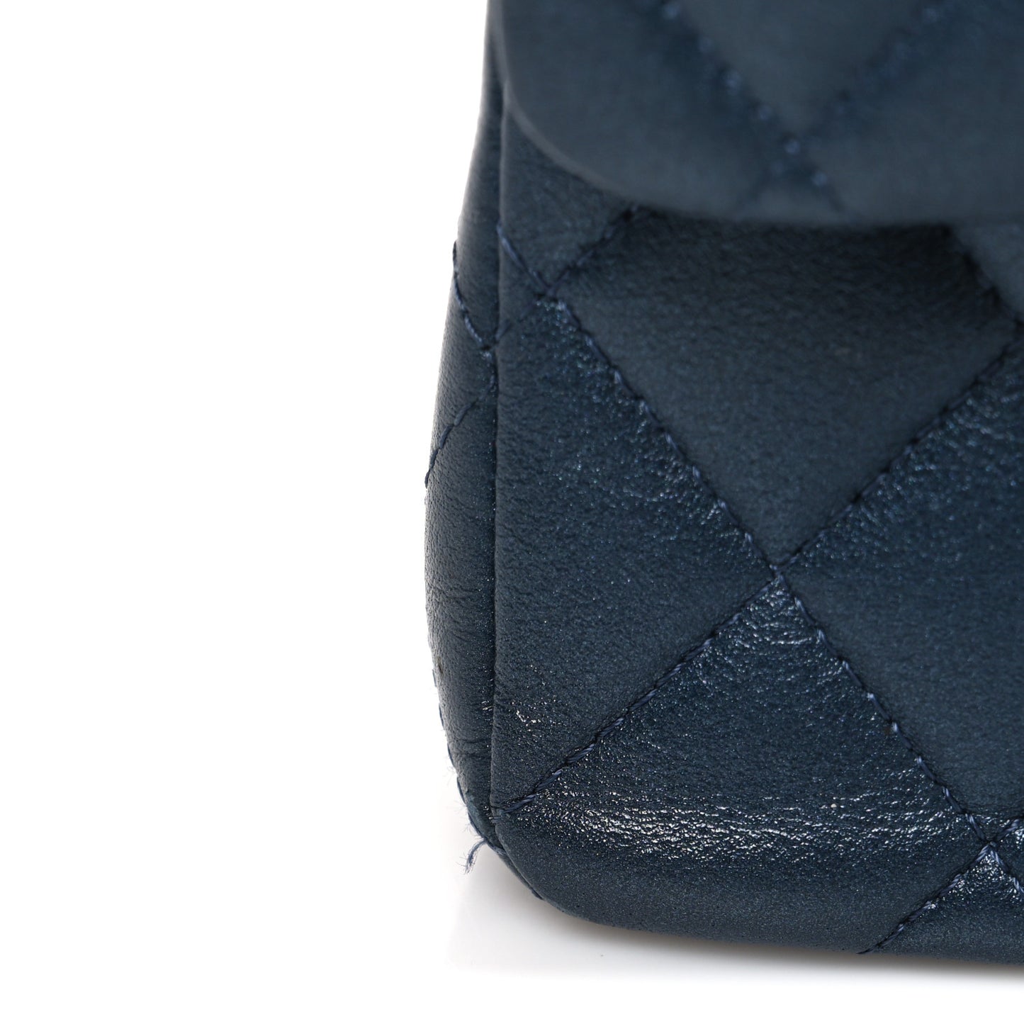 Iridescent Lambskin Quilted Small Double Flap Dark Blue