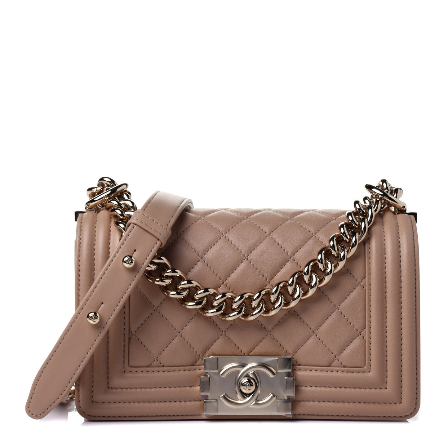 Calfskin Quilted Small Boy Flap Beige