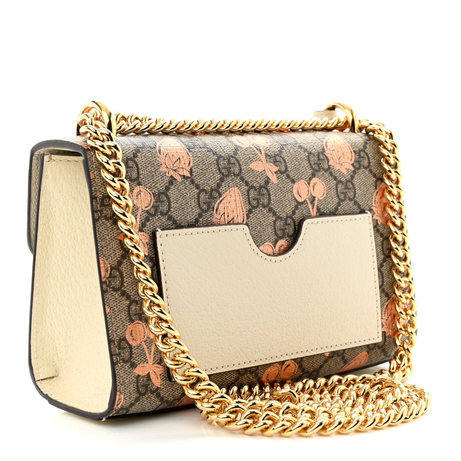 Gucci GG Supreme Monogram Berry Textured Dollar Calfskin Small Padlock Shoulder Bag Beige Ebony Light Copper Mystic White 3 of 10