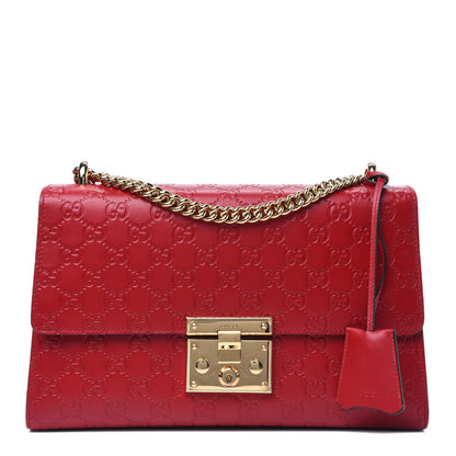 Gucci Guccissima Medium Padlock Shoulder Bag Hibiscus Red 1 of 16