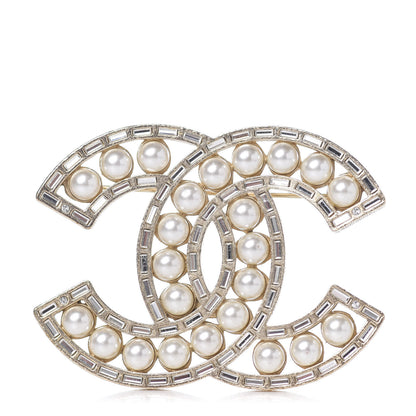 Chanel Pearl Crystal CC Brooch Gold 1 of 3