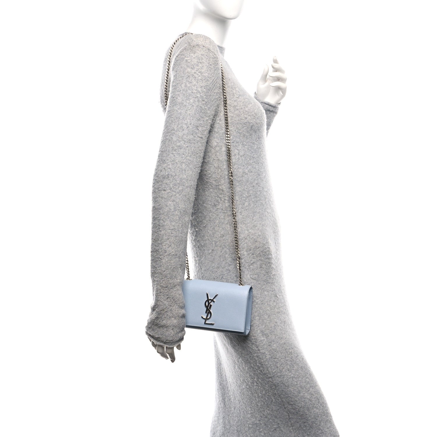 Saint Laurent Grain De Poudre Small Monogram Kate Satchel Sky Blue 2 of 19