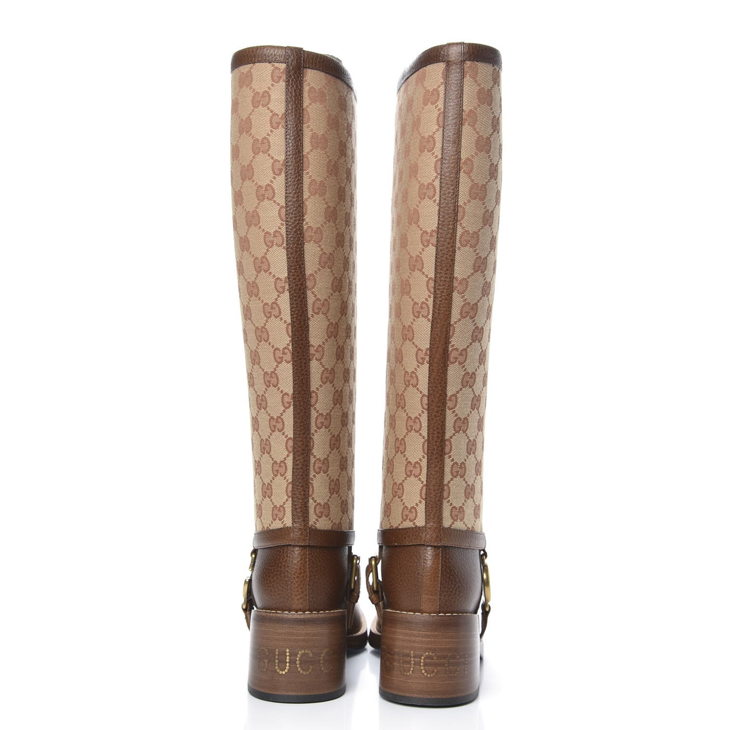 GG Monogram Calfskin Lola Tall Boots 38 Beige Ruggine Cuir