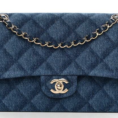 Chanel Printed Denim Quilted Medium Double Flap Dark Blue 8 of 12