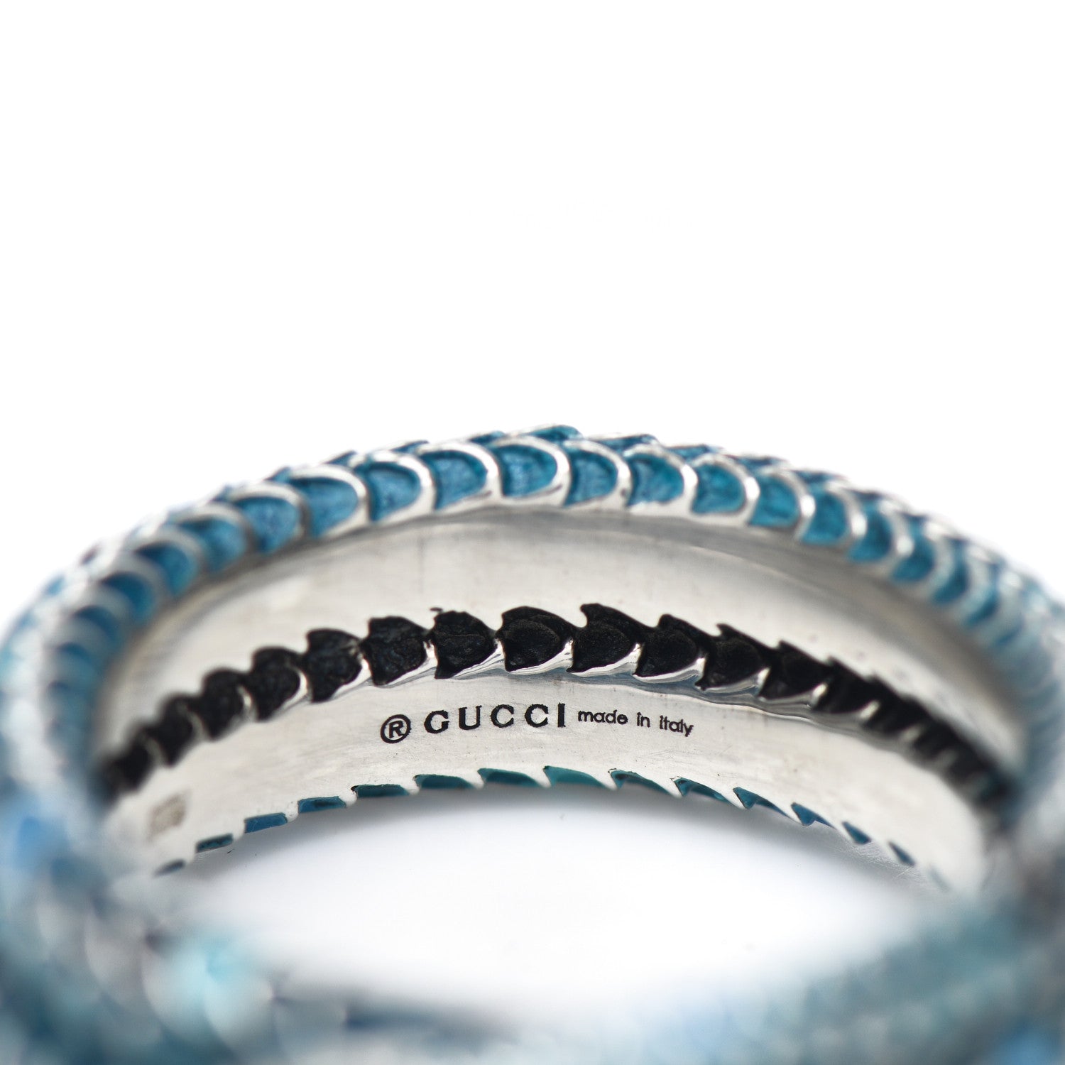 Gucci Sterling Silver Enamel Garden Snake Band Ring Blue 61 9.5 4 of 5