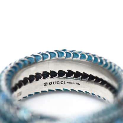 Gucci Sterling Silver Enamel Garden Snake Band Ring Blue 61 9.5 4 of 5