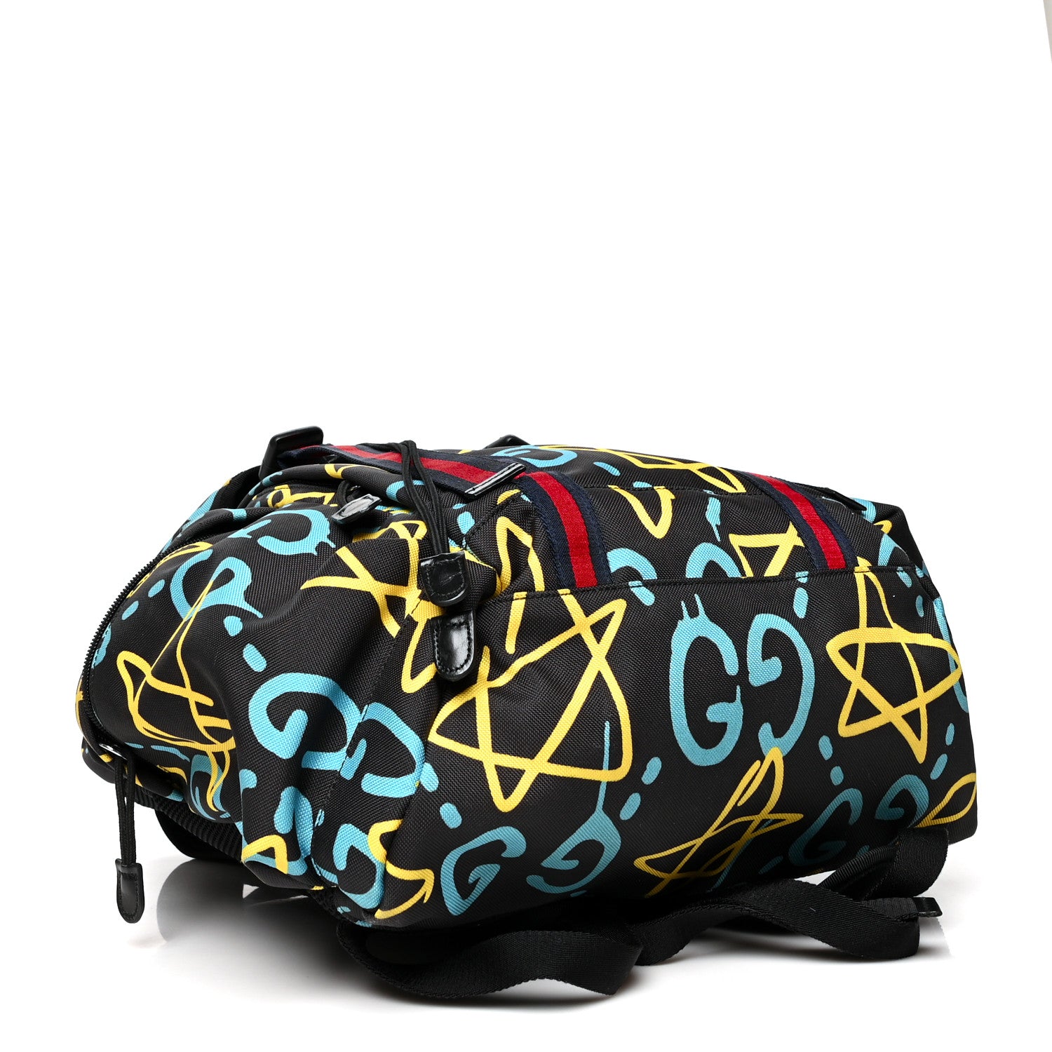 Gucci Techno Canvas GucciGhost Double Buckle Backpack Black New Acquamarine 4 of 12