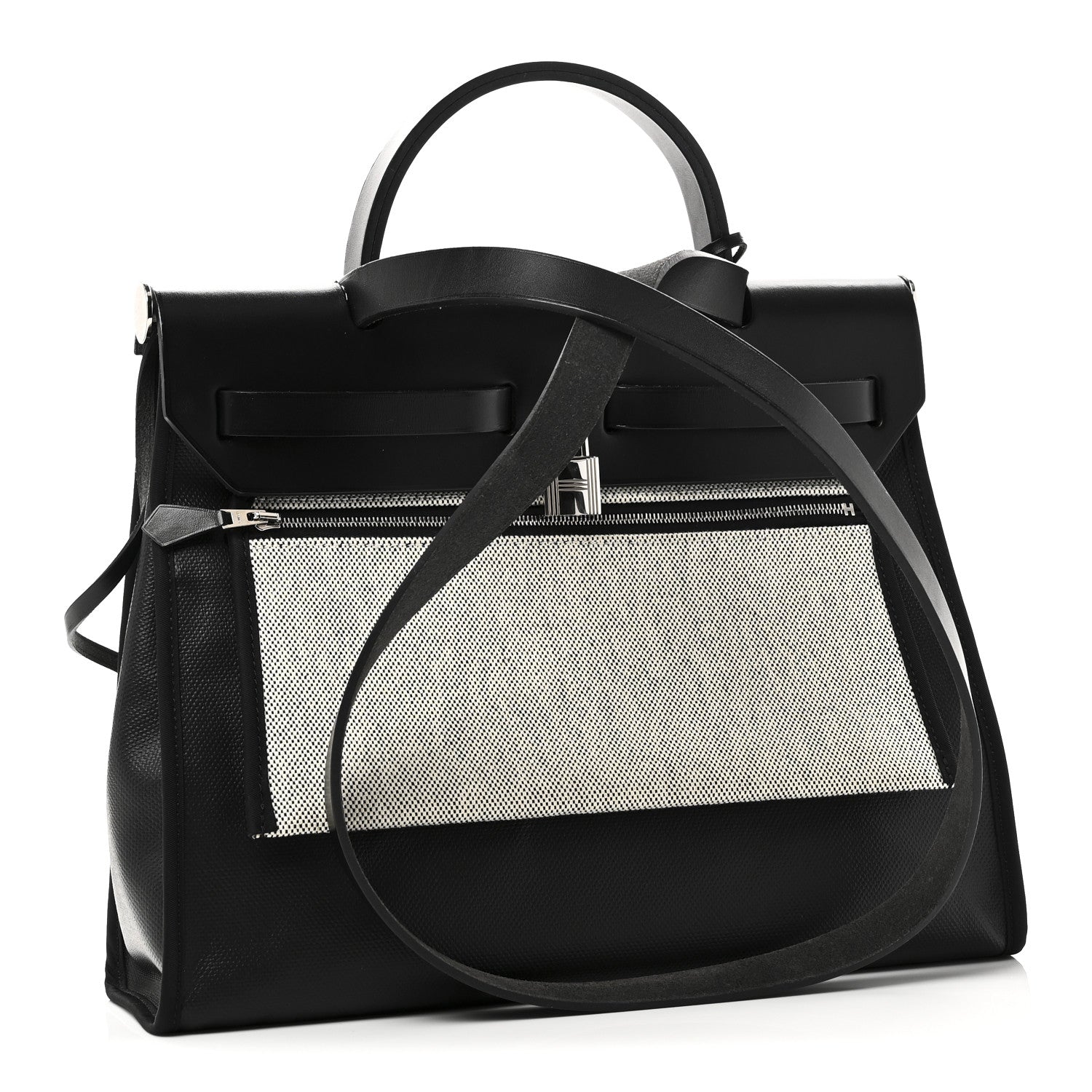 Hermes Toile H Berline Vache Hunter Herbag Zip PM 31 Black Ecru 4 of 11