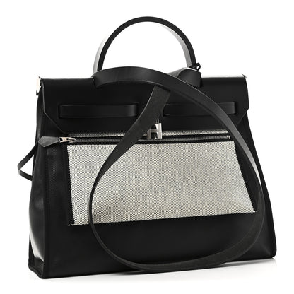 Hermes Toile H Berline Vache Hunter Herbag Zip PM 31 Black Ecru 4 of 11