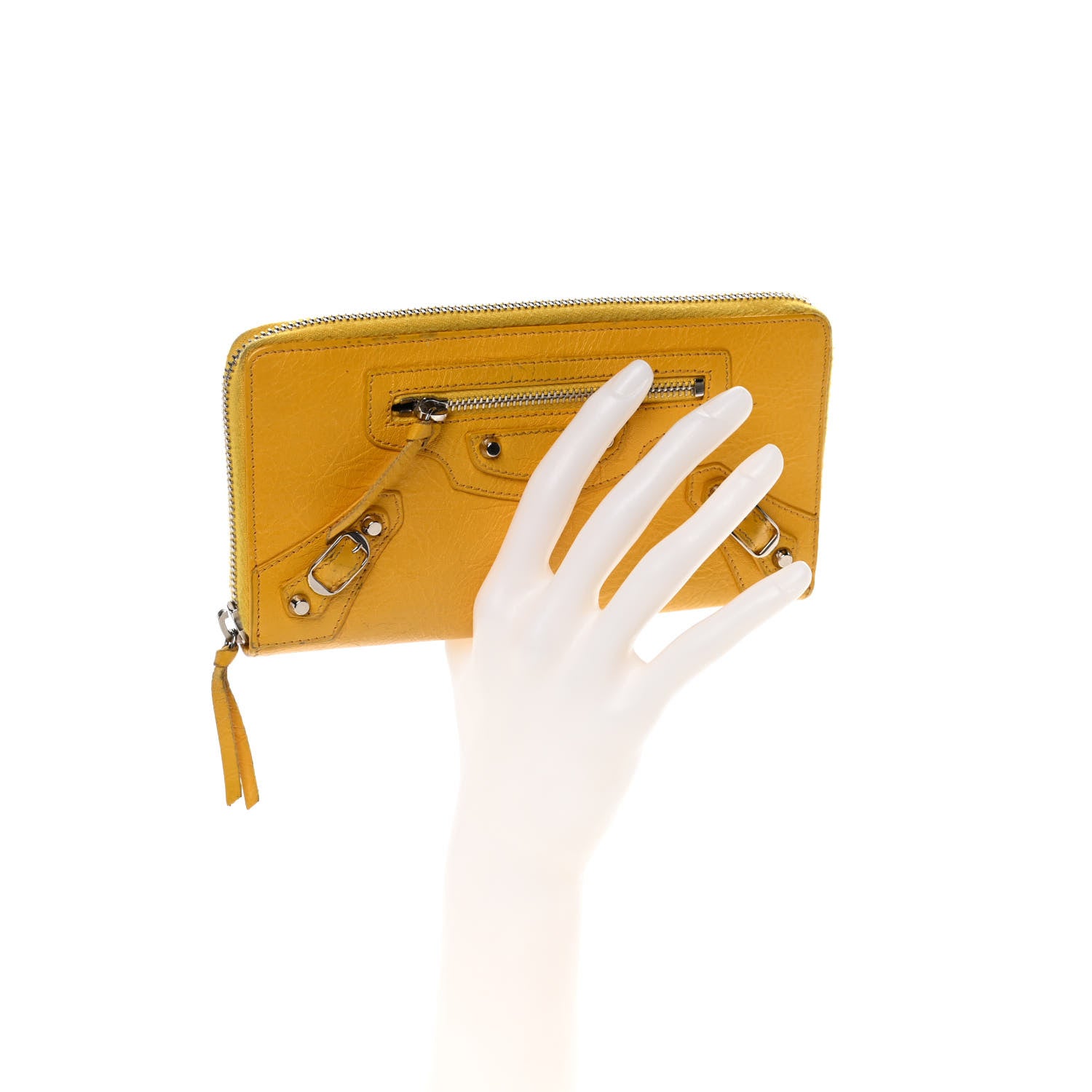 Balenciaga Agneau Classic Silver Hardware Continental Zip Around Jaune Epi 2 of 19