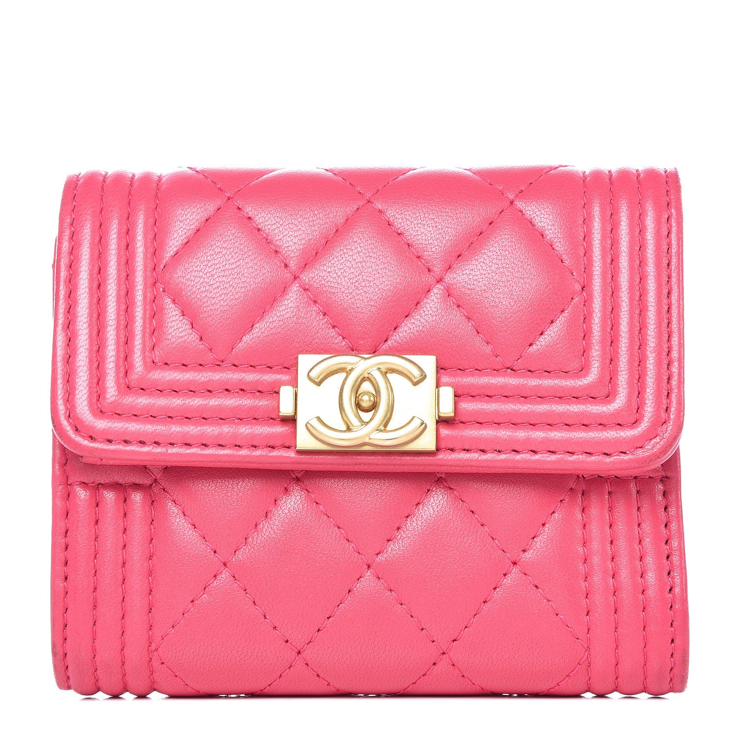 Chanel Lambskin Quilted Compact Boy Wallet Fuchsia 1 of 17