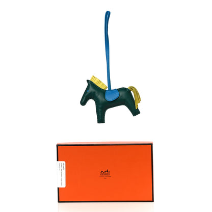 Hermes Milo Lambskin Grigri Rodeo Horse Bag Charm MM Malachite Bleu Zanzibar Lime 5 of 5