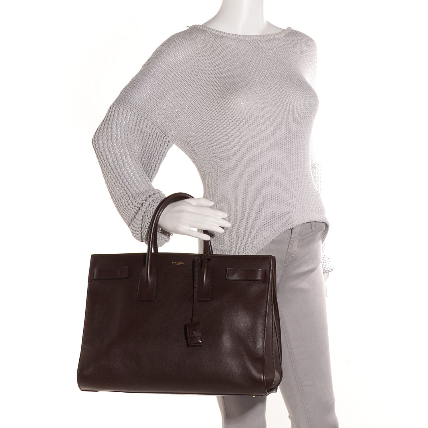 Saint Laurent Calfskin Large Sac de Jour Carryall Dark Brown 2 of 10