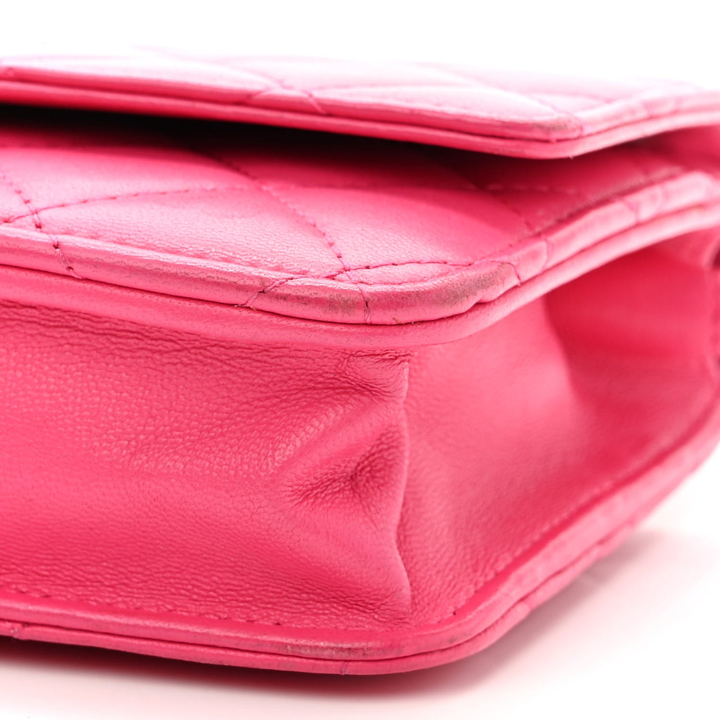 Lambskin Quilted Wallet on Chain WOC Dark Pink