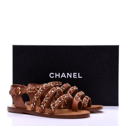 Chanel Calfskin Chain CC Flat Sandals 36 Beige 10 of 10