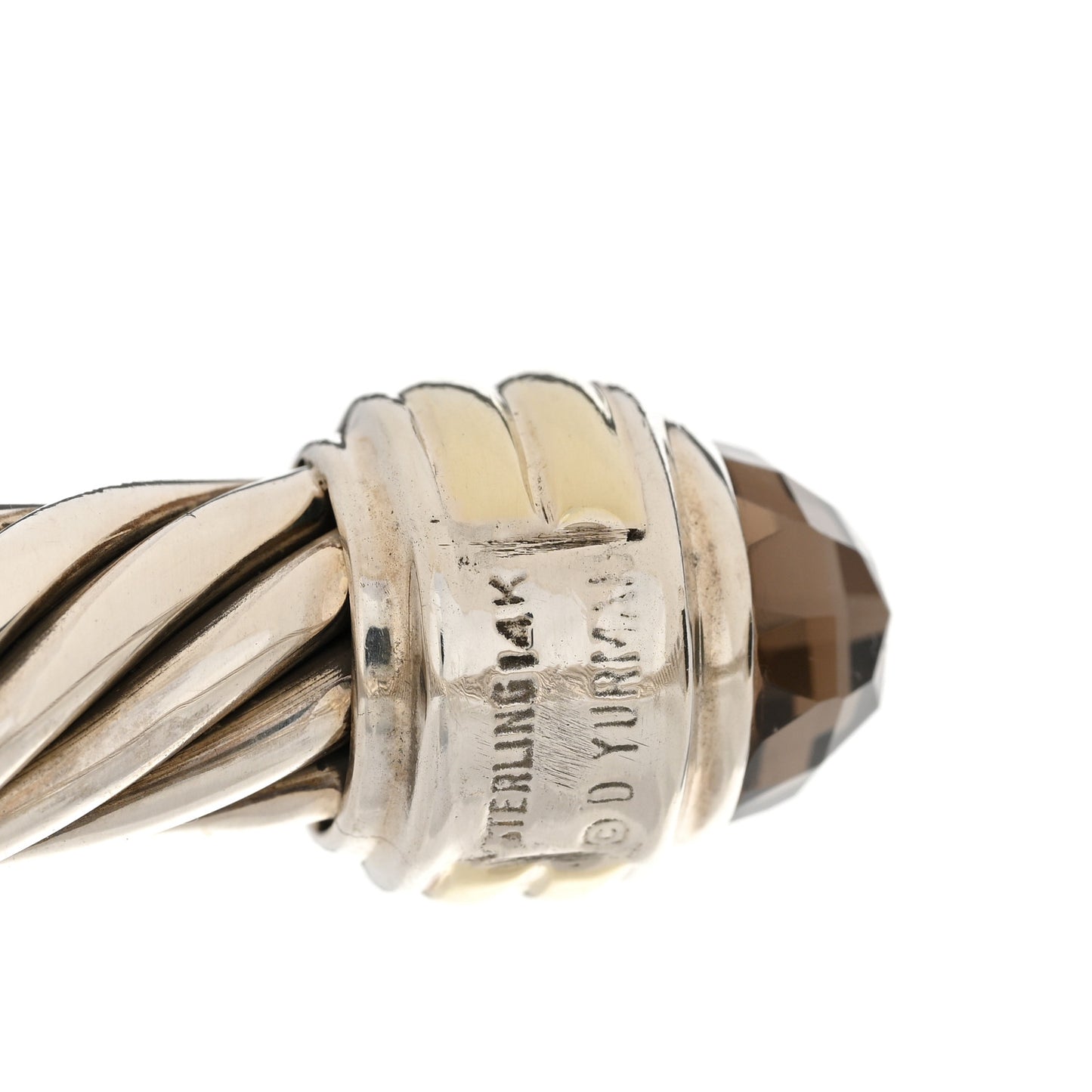 Sterling Silver 14K Yellow Gold Smoky Quartz 10mm Cable Classics Hinged Bracelet