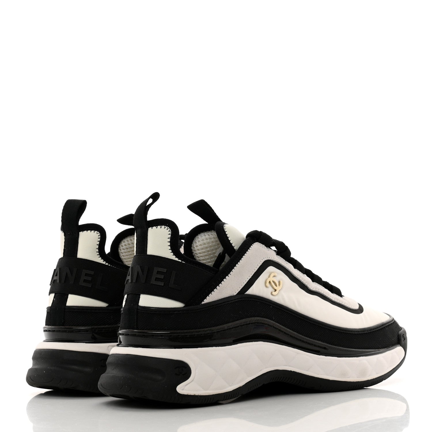 Chanel Fabric Suede Calfskin CC Sneakers 41 White Black 4 of 8
