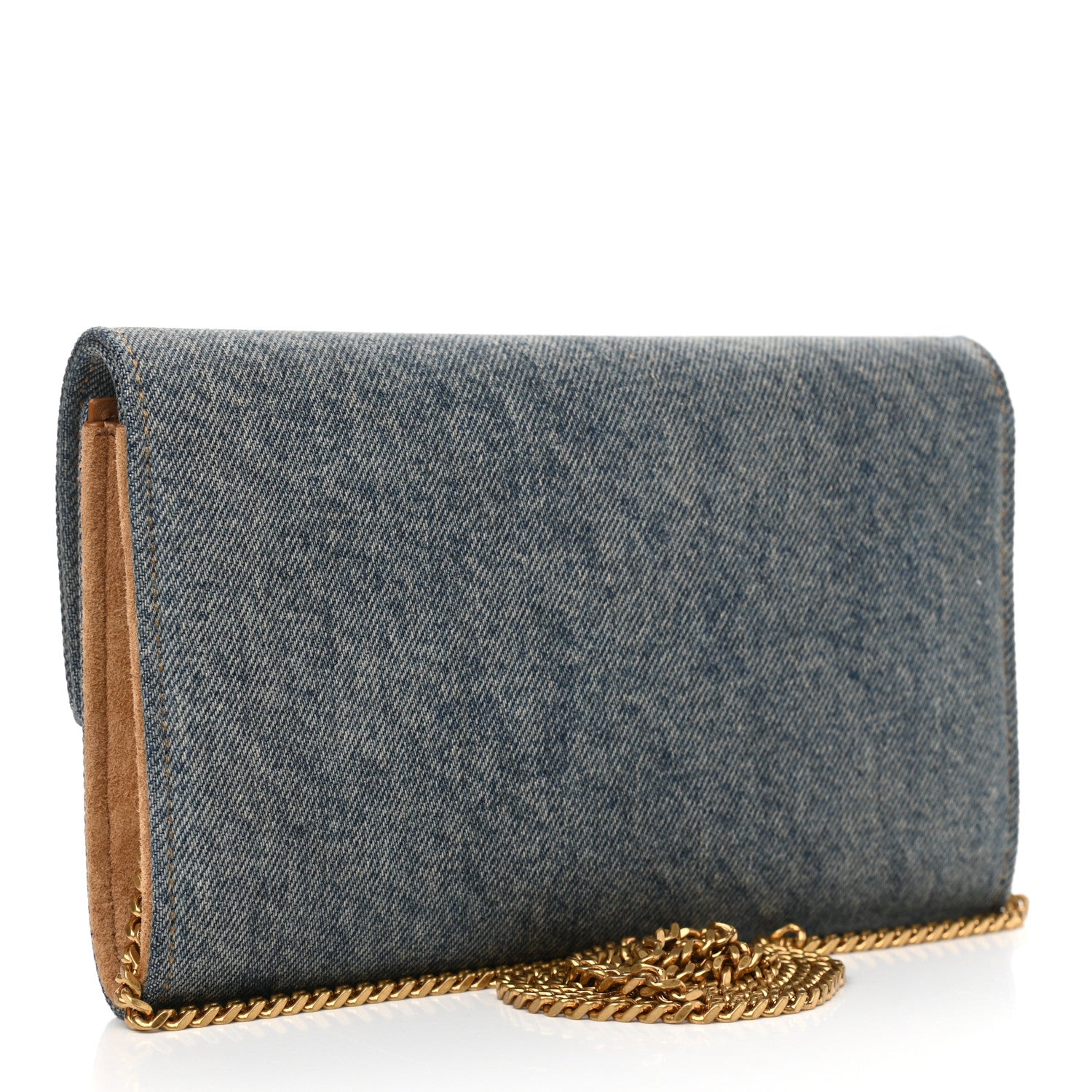 Saint Laurent Denim Monogram Chain Wallet Rodeo Blue Cinnamon 3 of 10